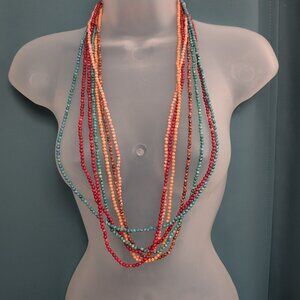 Multi colored, Multi Strand Wood Bead Necklace